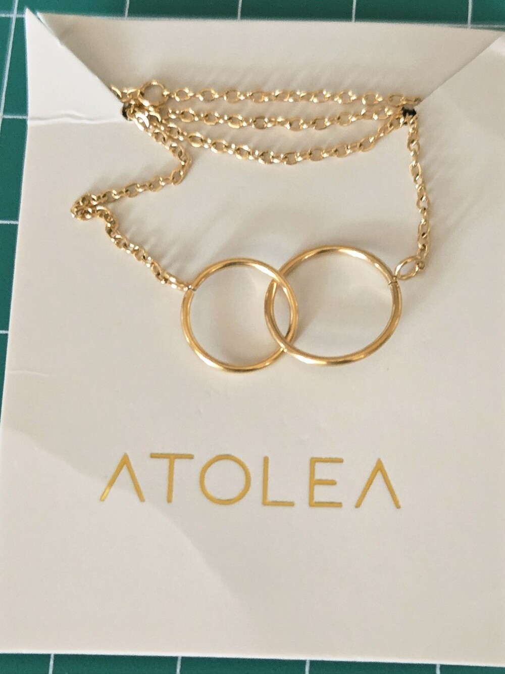New ATOLEA Gold Double Ring Necklace - Interlocking Circle Pendant